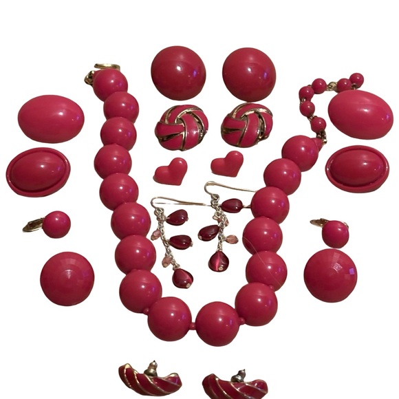 Vintage Red Jewelry Earrings & Necklace Bundle 9 Piece Jewelry Lot - Picture 5 of 12